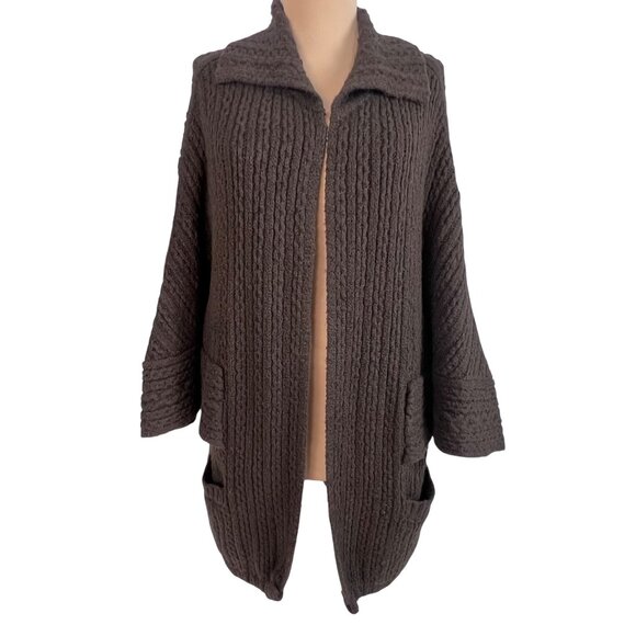 CAbi Oversized Brown Cable Knit Cardigan Sweater XS/S Cape Sleeve Open Front - Picture 5 of 13